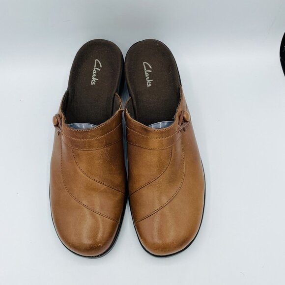 Clarks Shoes Womens Size 11 M Brown Leather Comfort Mules Clogs Slip On Heeled - Picture 5 of 11